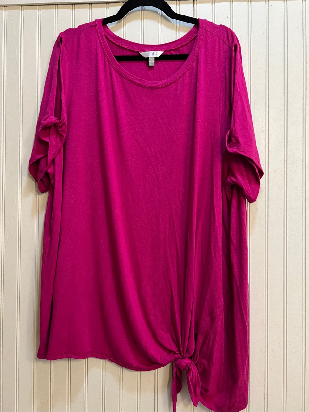 Terra & Sky Fuchsia Short Sleeve Cold Shoulder  Tie-Front Top